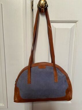 Vintage Furla Two-Tone Italian Leather Shoulder Bag in Blue and Brown With COA